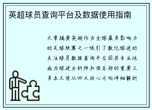 英超球员查询平台及数据使用指南