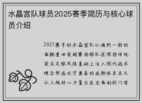 水晶宫队球员2025赛季简历与核心球员介绍
